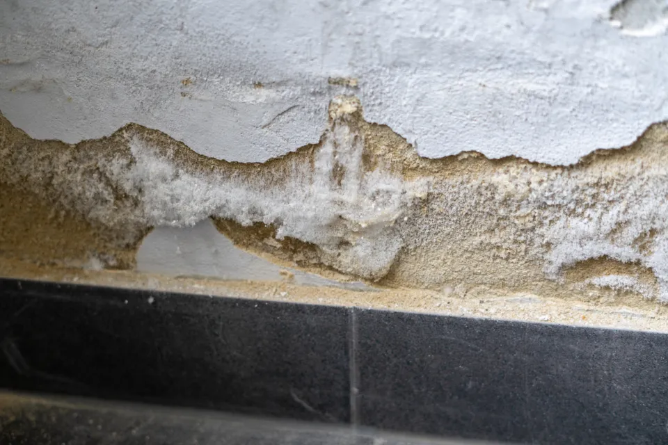 mur avec du salpêtre