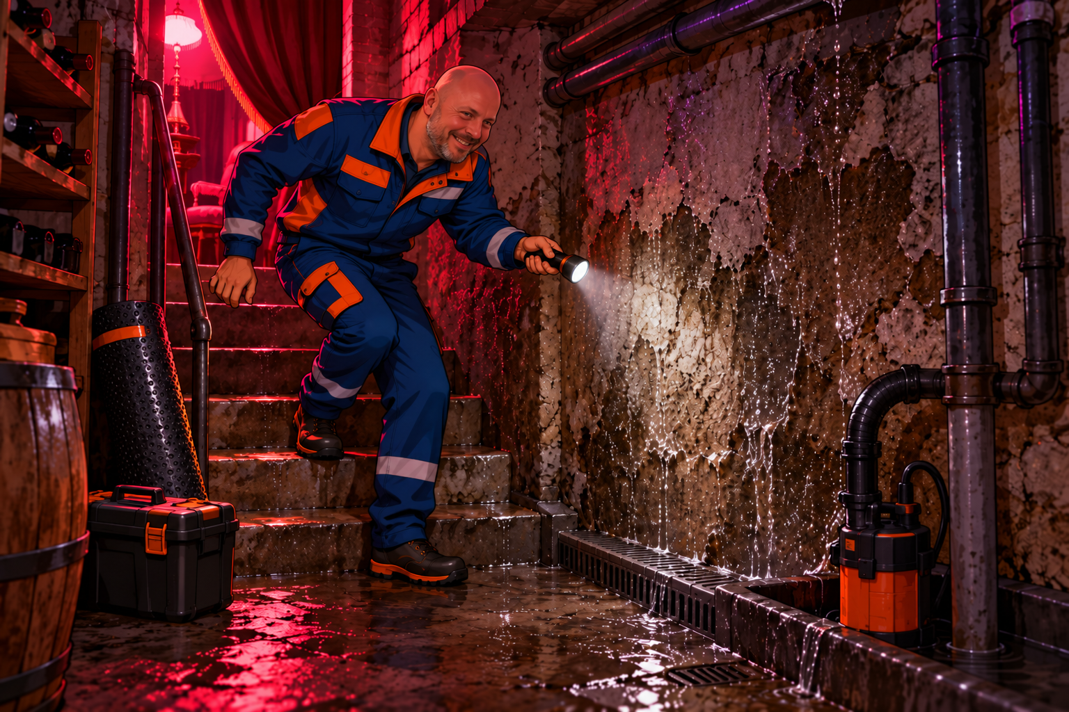 Christophe de Maison Protect inspecte une cave humide à Liège