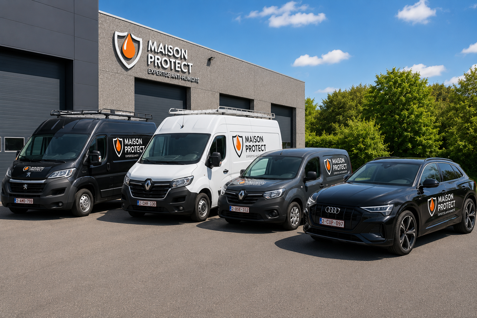 Camionnettes Maison Protect pour les interventions à Bruxelles