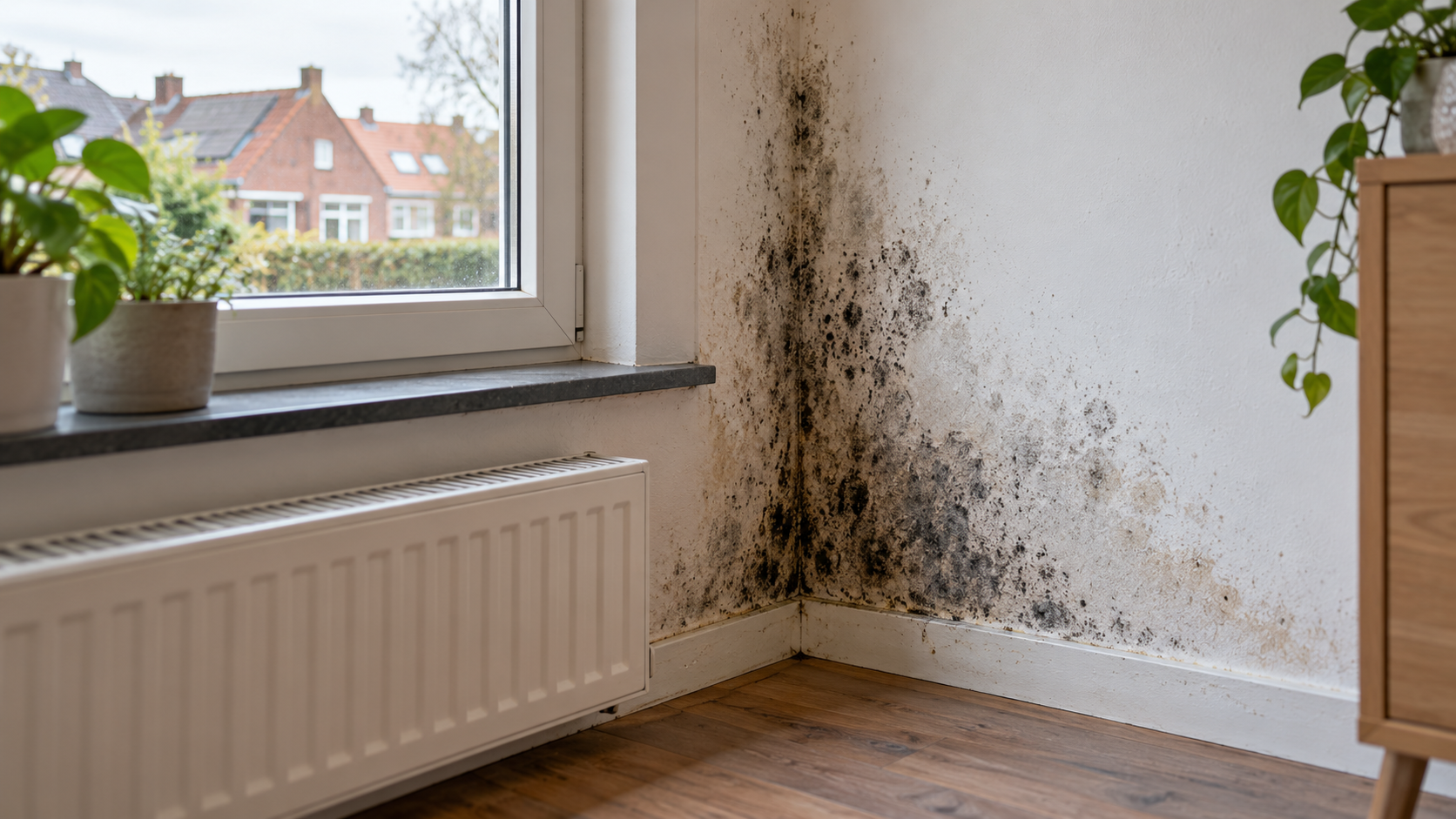 Moisissure noire visible sur un mur intérieur