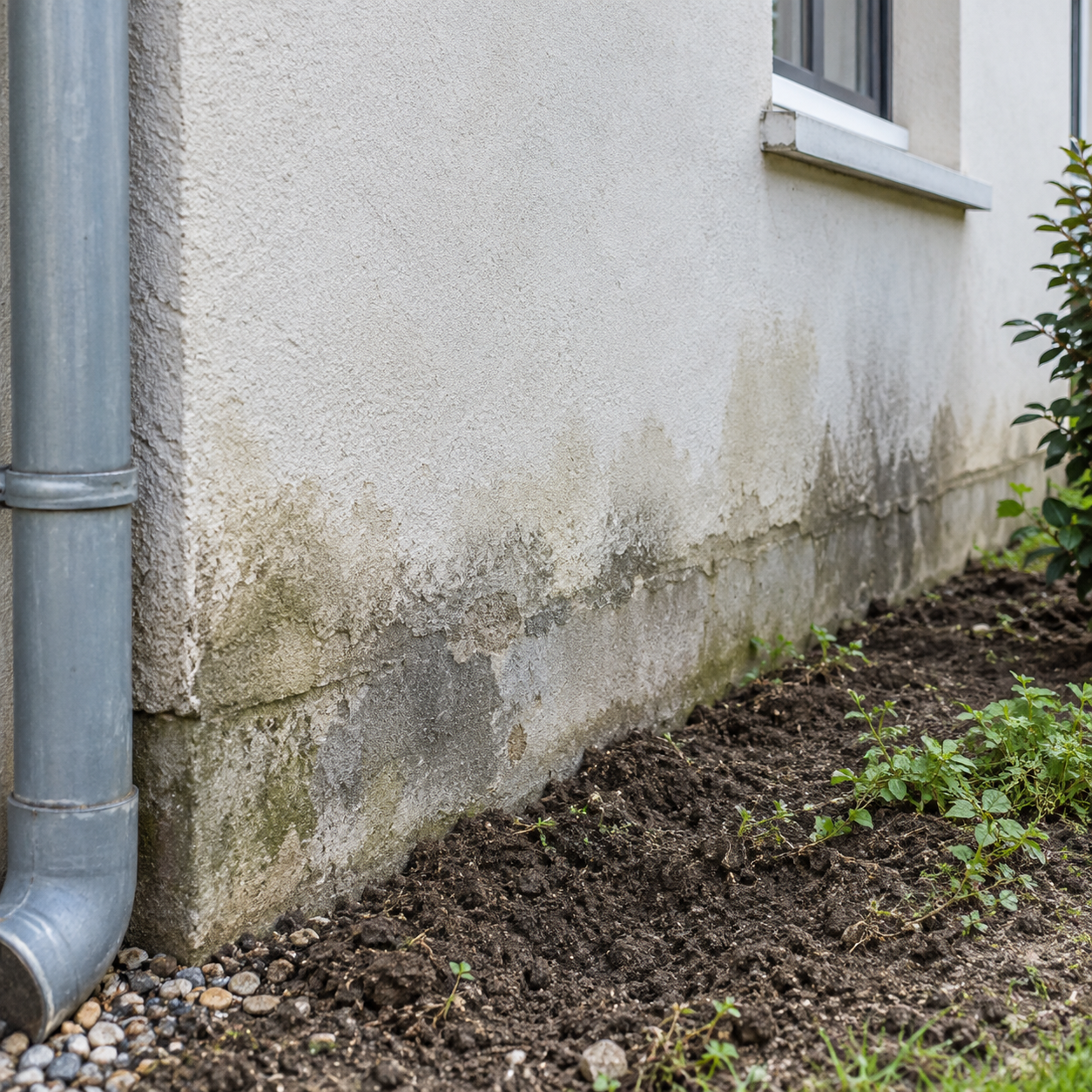 Dégradation d'un mur extérieur due à l'humidité